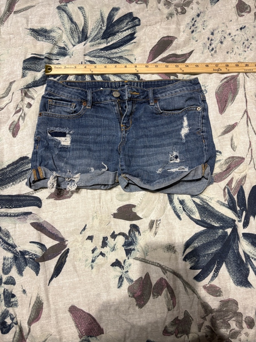 Aeropostale Women's Distressed Denim Jean Shorts - Dark Blue
